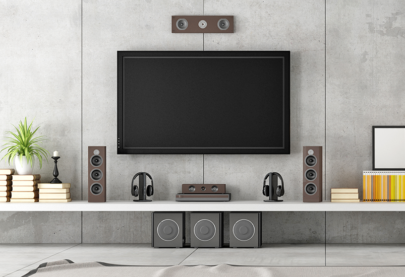Wall mounted monitor with speakers